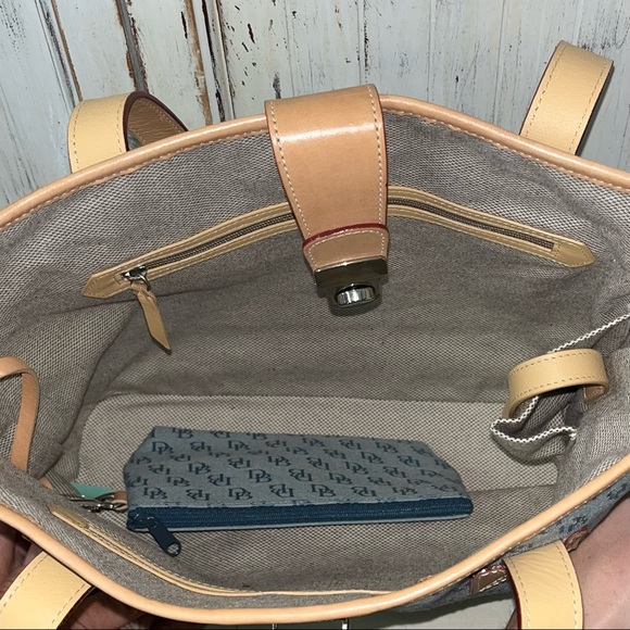 Dooney and Bourke Light Blue and Tan Leather Monogram Tote with Matching Wallet - Picture 4 of 5